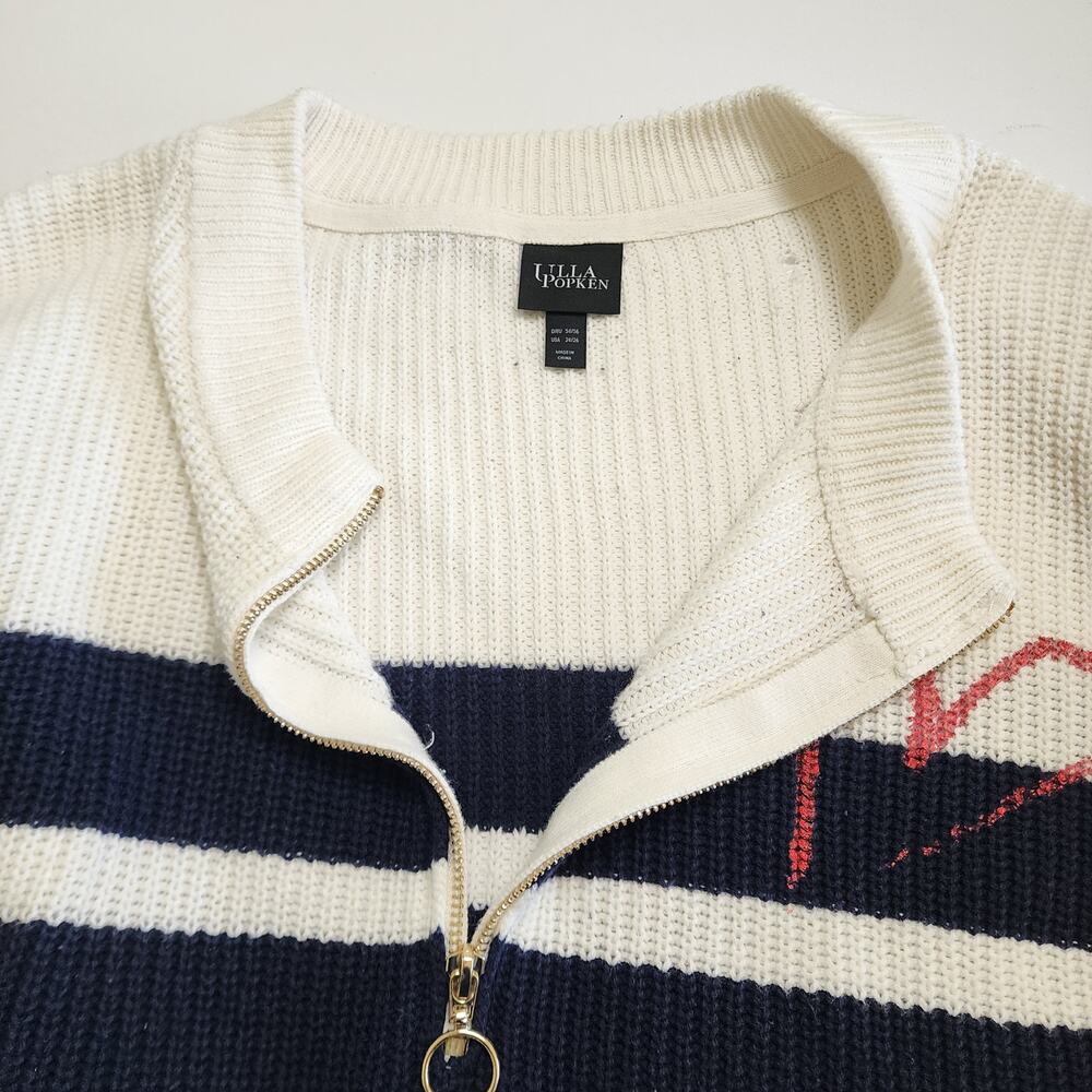 Ulla Popken Womens Sweater Plus Size 24/26 Blue White Nautical Striped Heart - Picture 10 of 13